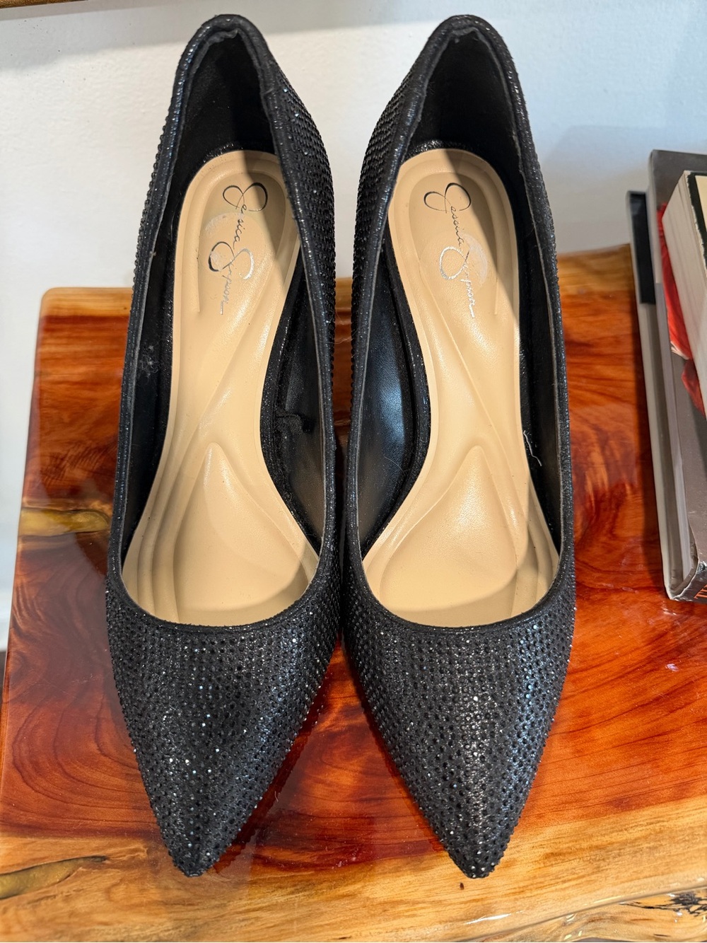 Jessica Simpson Black Sparkle Pointed Toe Pumps